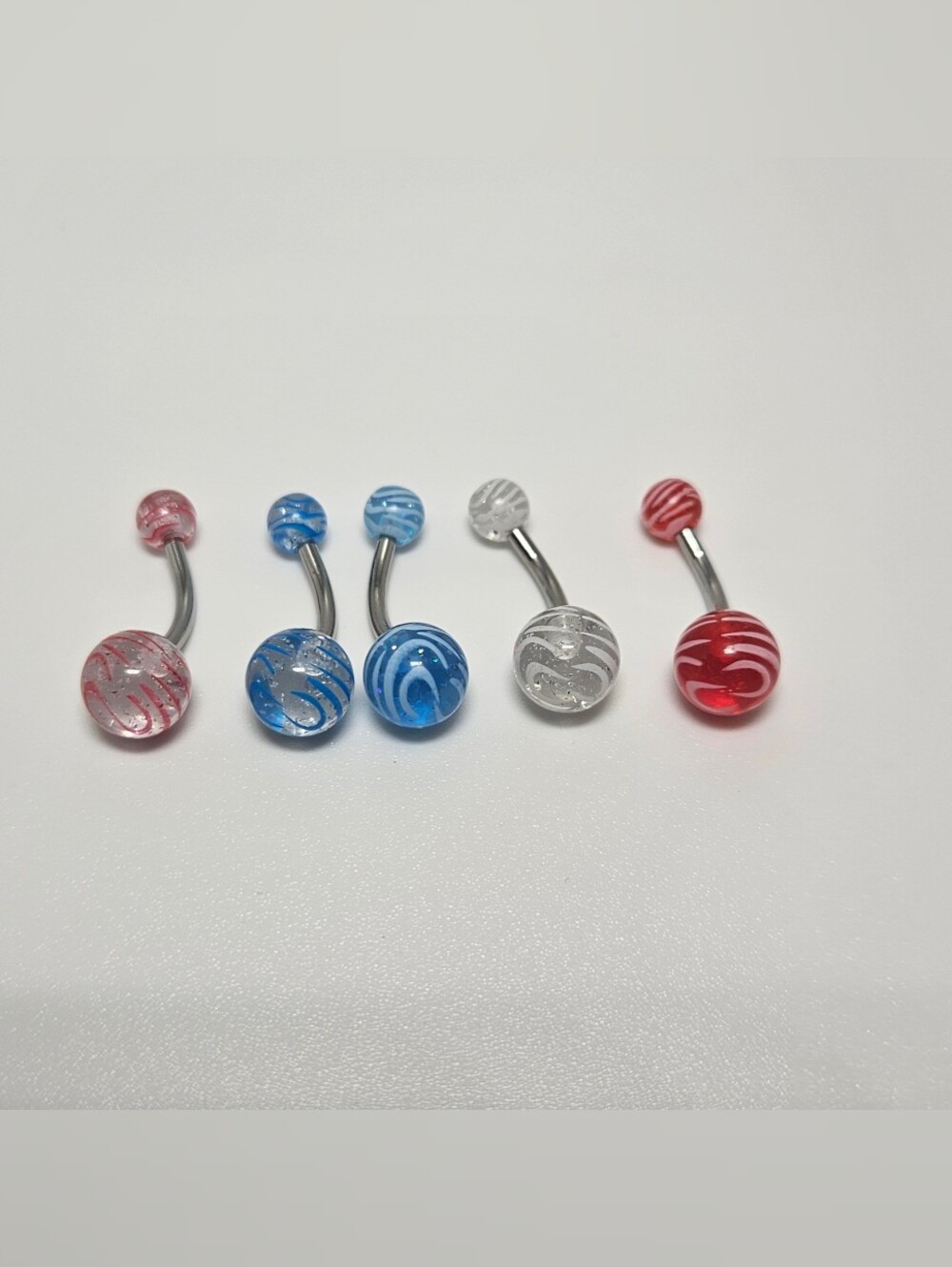 5 Belly Ring Glitter Zebra Acrylic Ball 14 GA - 1.6mm Surgical Steel Length 10mm
